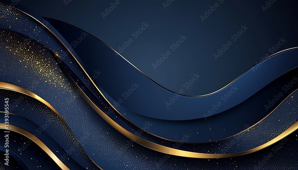 Poster elegant dark blue and gold wave background design with glimmering details : generative ai