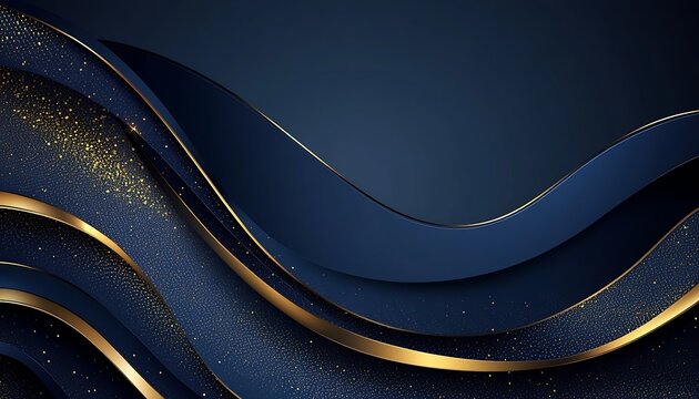 Elegant Dark Blue and Gold Wave Background Design with Glimmering Details : Generative AI