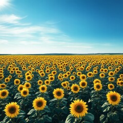 Obraz premium image of a sprawling sunflower field under a brilliant midday sky isolated on a plain background