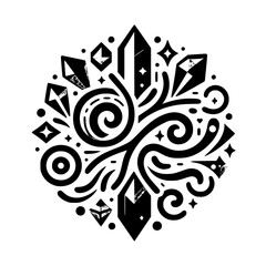 Abstract Crystal Mandala: Black & White Geometric Design