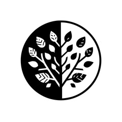 Yin Yang Tree Logo, Black and White, Minimalist, Nature
