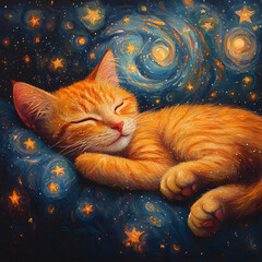 Beautiful Dreamy Cat in Starry Night Sky High Resolution Picture