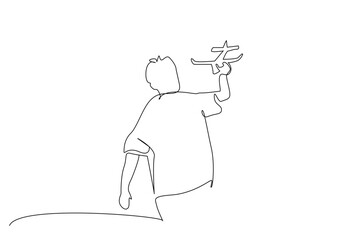boy kid play hold toy plane air outside line art