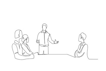 office people meeting work planning conversation business one line art vector