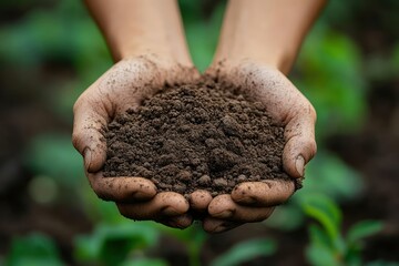 Hands holding fertile soil