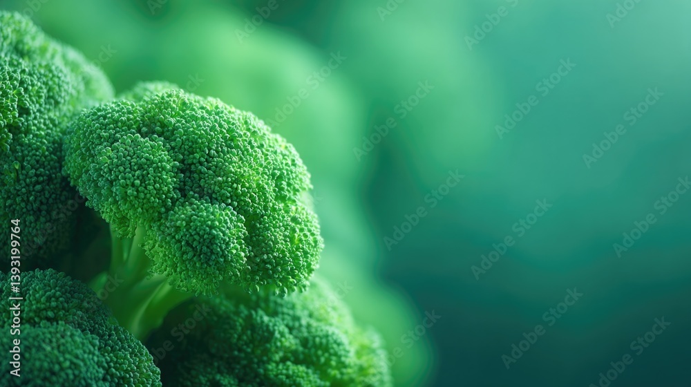 Poster bold rendering of broccoli florets glowing with internal light displayed against gradient background
