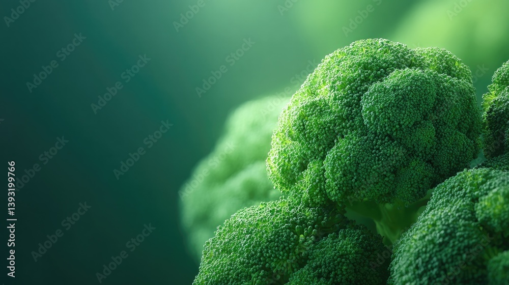 Poster bold rendering of broccoli florets glowing with internal light displayed against gradient background