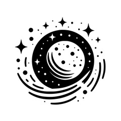 Celestial Moon and Stars Black and White Vector Illustration