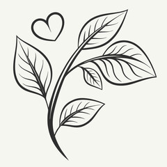 Fototapeta premium Minimal vegan emblem with heart-shaped leaf
