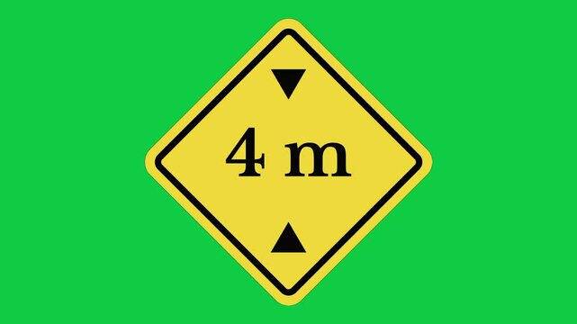 Maximum Height 4m Traffic Sign Animation, Road Clearance Warning Icon on Green Screen in 4K
