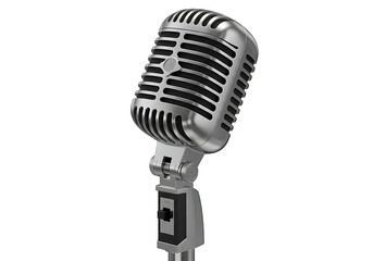 Fototapeta premium Close up view of a silver vintage microphone on isolated on white background