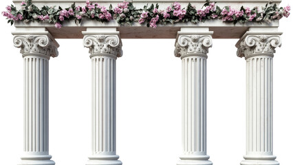 Naklejka premium Ancient columns decorated with flowers, cut out transparent