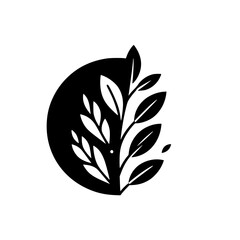 Minimalist Botanical Icon: Black Leaves in a Circle, Abstract Nature Symbol.