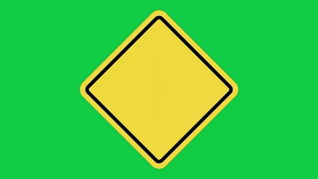 Crosswalk Road Sign and Warning Icon Animation, Traffic Safety Crossway Sign on Green Screen in 4K