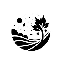 Black & White Minimalist Autumn Logo: Maple Tree & Landscape