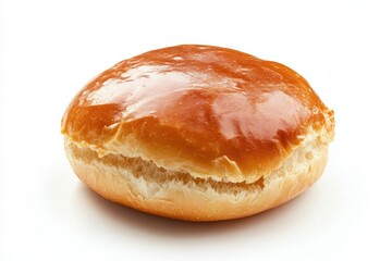 Close-up of a Shiny Hamburger Bun Isolated on White Background