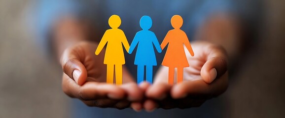 Paper Cutouts of Women in Hand Diversity Equality and Women Empowerment Concept : Generative AI