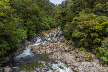 Beautiful creek in the Fiordland National Park, South Island, New Zealand
