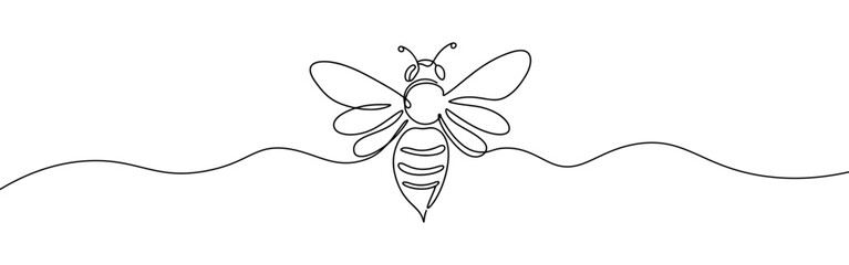Honey bee continuous one line drawing. Bee sign in line style. Vector illustration.