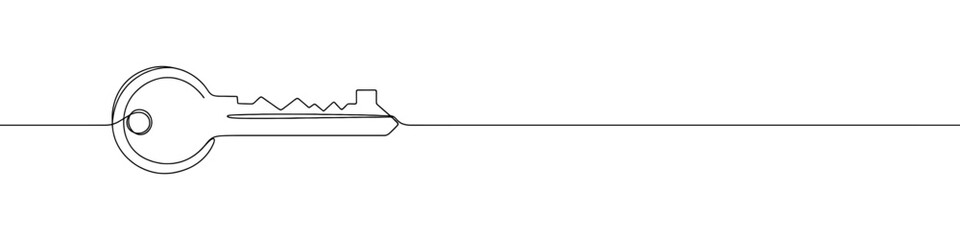 Key continuous one line drawing. Password, house key, security symbol. Vector illustration.