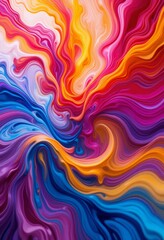 Obraz premium Vibrant colorful liquids swirling and blending into abstract patterns in slow motion with glossy reflections and soft lighting Generative AI