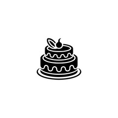 Minimalist Two-Tiered Cake Icon with Cherry on Top - Black and White Graphic