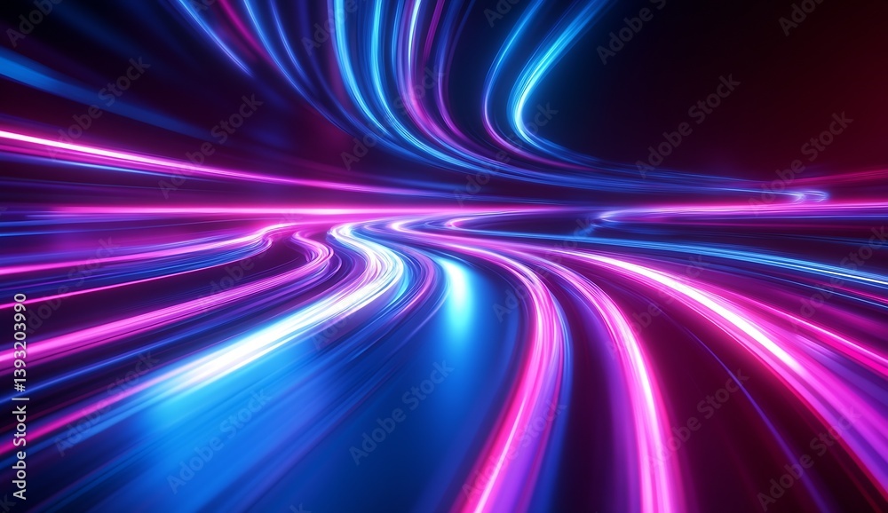 Poster Fast moving light streams in vibrant colors captured in a sleek abstract design representing technology and energy : Generative AI
