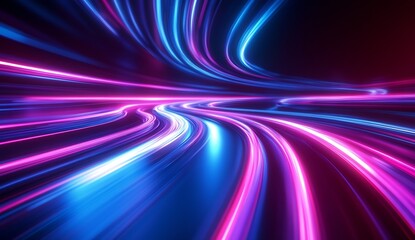 Fast moving light streams in vibrant colors captured in a sleek abstract design representing technology and energy : Generative AI