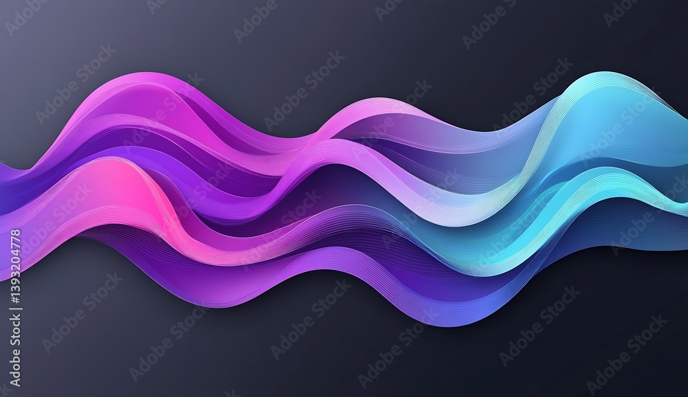 Poster Soft flowing waves in pastel colors creating a soothing gradient on a dark backdrop : Generative AI