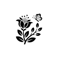 Floral Silhouette: Flower and Butterfly Minimalist Design