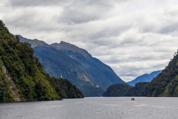 Obraz premium Doubtful Sound cruise. Beautiful scenery in Fiordland National Park, South Island, New Zealand