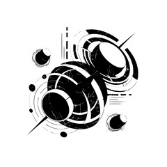 Abstract Geometric Space Elements in Grungy Black & White