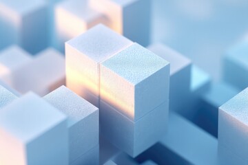 Fototapeta premium geometric 3d-rendered abstract structure composed of interlocking cubes soft shadows modern elegance copy space