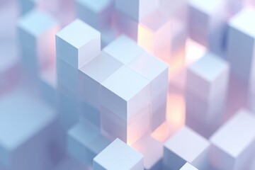 Obraz premium geometric 3d-rendered abstract structure composed of interlocking cubes soft shadows modern elegance copy space