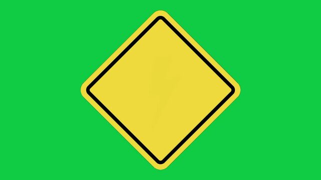 Electric Shock Warning Sign Animation | 4K Yellow Diamond-Shaped Thunderbolt Hazard Symbol on Green Screen Background