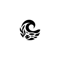 Minimalist Fish and Wave Logo, Nautical Design