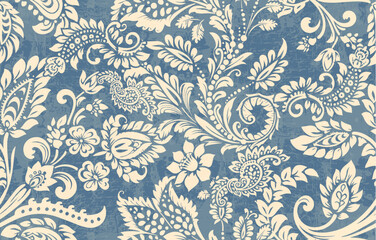 Abstract Paisley Traditional Scribble Style Hand Drawn Ikat Seamless Vector Pattern Trendy Fashion Colors Perfect for Allover Fabric Print or Wall Paper Damask Ethnic Concept Bright Orange White Tones