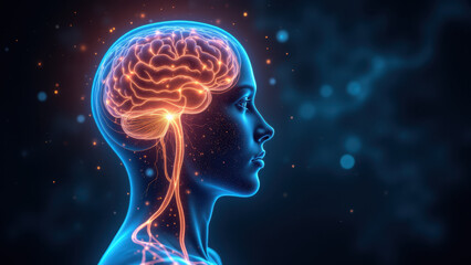 VNS illustration with highlighted brain and nerve system.
