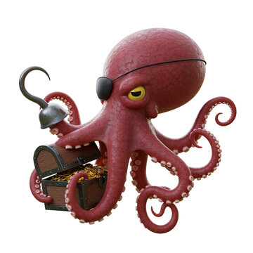 recommend clip art: Cartoon Octopus Pirate with Treasure Chest