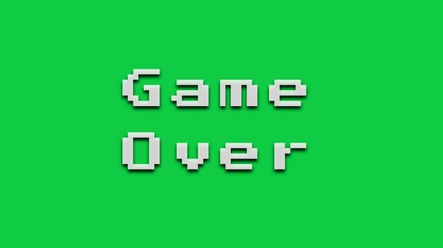 Game Over Pixel Text Animation, Retro Arcade Style Word Motion on Green Screen in 4K