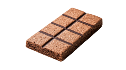 Textured chocolate bar with dark grid pattern, cut out transparent