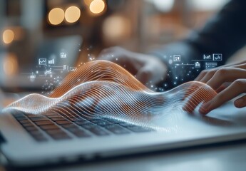 Data Visualization on Laptop Screen A Digital Wave Concept for Technology Business and Modern Innovation Designs : Generative AI