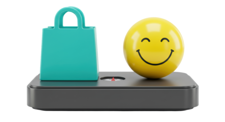 Isolated Scale with Shopping Bag and Smiley Face