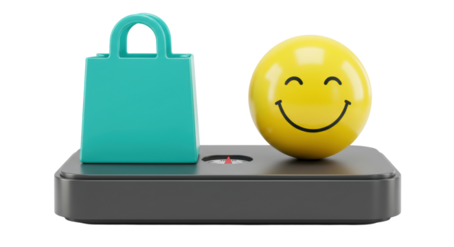 Isolated Scale with Shopping Bag and Smiley Face