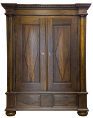 Intricately crafted 18th century oak wardrobe featuring sturdy columns, showcasing vintage...