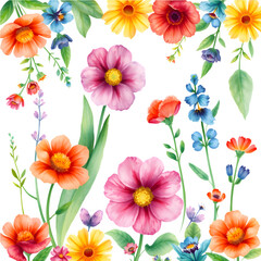 Vibrant watercolor floral bouquet. Isolated on White Background, 3D