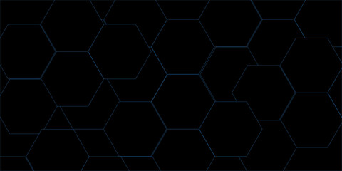 Geometric black and gray banner design with hexagons. Schematic diagram  Hexagonal grid tile and mosaic structure mess cell. black and gray hexagon honeycomb copy space