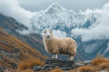 Fototapeta premium Majestic sheep amidst Himalayan peaks