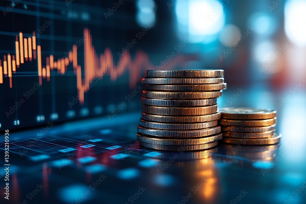 Aufkleber stack of coins with stock market chart financial growth and investment opportunities economic analys