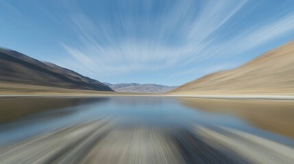 Abstract Landscape with Lake Reflection and Motion Blur Effect